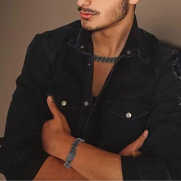 Cuban Link Chain Bling Iced Out Paved Miami Black Necklace 18” - Picture 3 of 5